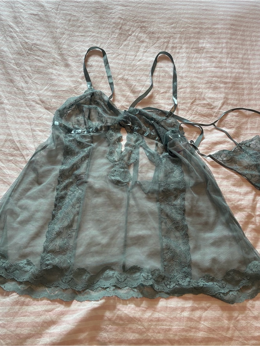 Adore Me Sheer Slate Gray Lace Chemise with Adjustable Straps